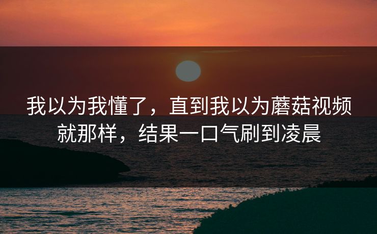 我以为我懂了,直到我以为蘑菇视频就那样,结果一口气刷到凌晨 我以为我懂了,直到我以为蘑菇视频就那样,结果一口气刷到凌晨